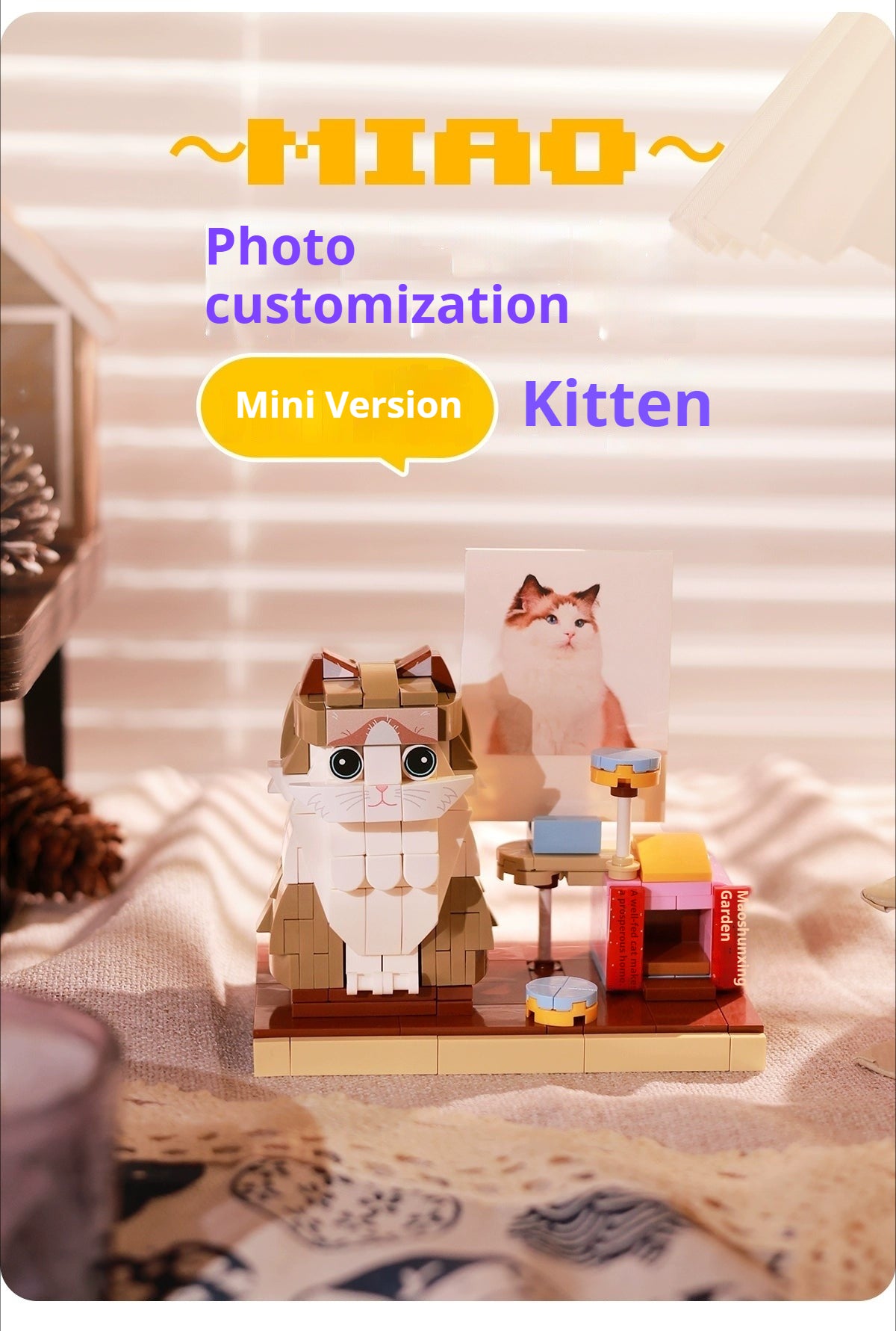 WOWLIDAY Photo Customization Pet Cat Creative Building Block Assembly Toy Couple Figurine Figurine