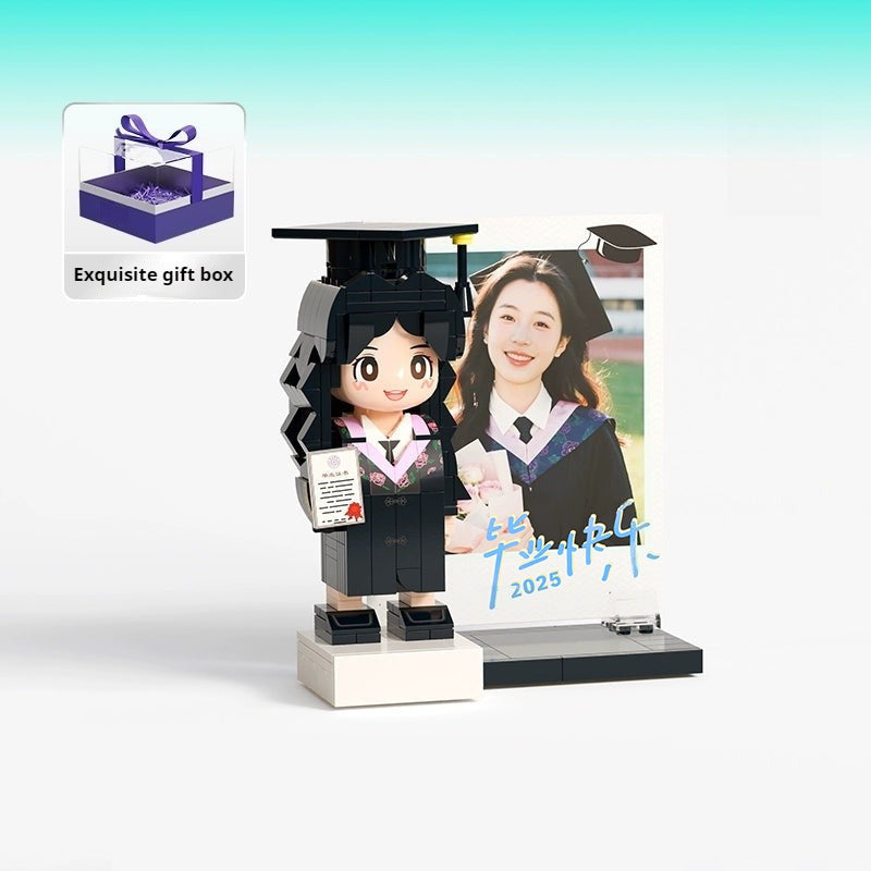 WOWLIDAY Bachelor's Uniform Photo Customization Graduation Gift DIY Building Blocks Portrait Gift for Male and Female Students
