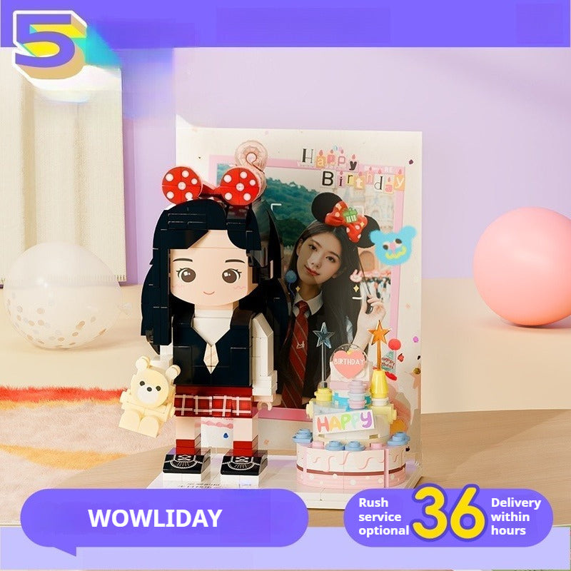 WOWLIDAY DIY Handmade Trendy Play Customized Building Blocks Portrait Ornament Birthday Gift for Best Friends