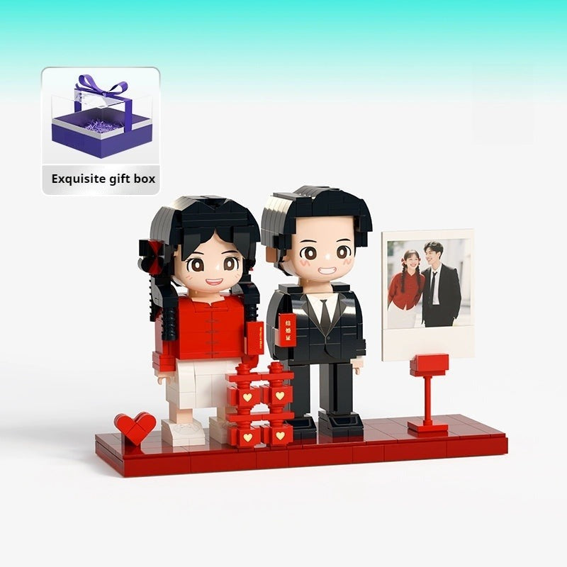 WOWLIDAY Couple Wedding Decoration Gift for Best Friends Wedding Photos Custom Building Blocks Portrait