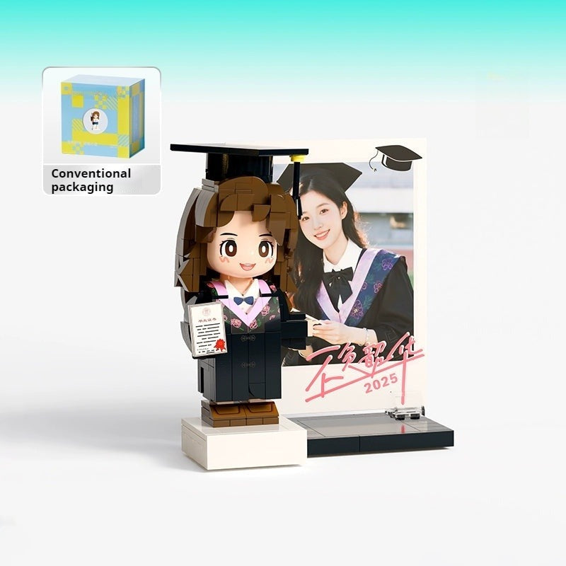 WOWLIDAY Bachelor's Uniform Photo Customization Graduation Gift DIY Building Blocks Portrait Gift for Male and Female Students