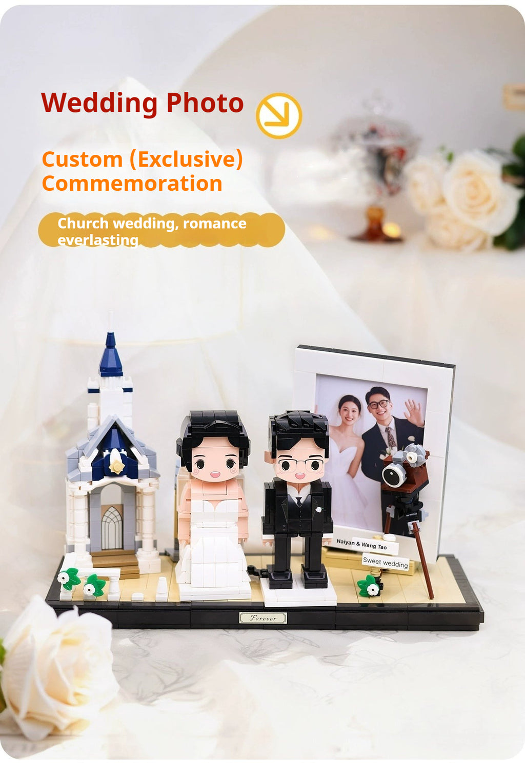 WOWLIDAY Wedding Dress Photo Customization Handmade Wedding Decoration Building Blocks Portrait Couple Wedding Gift