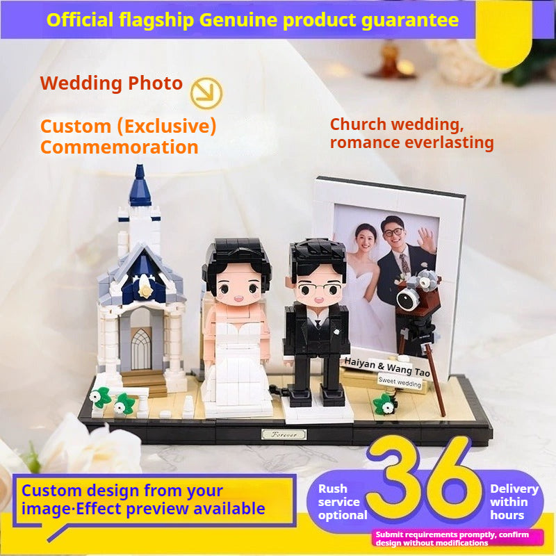 WOWLIDAY Wedding Dress Photo Customization Handmade Wedding Decoration Building Blocks Portrait Couple Wedding Gift