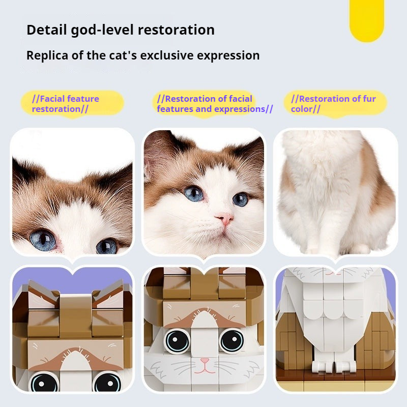 WOWLIDAY Photo Customization Pet Cat Creative Building Block Assembly Toy Couple Figurine Figurine