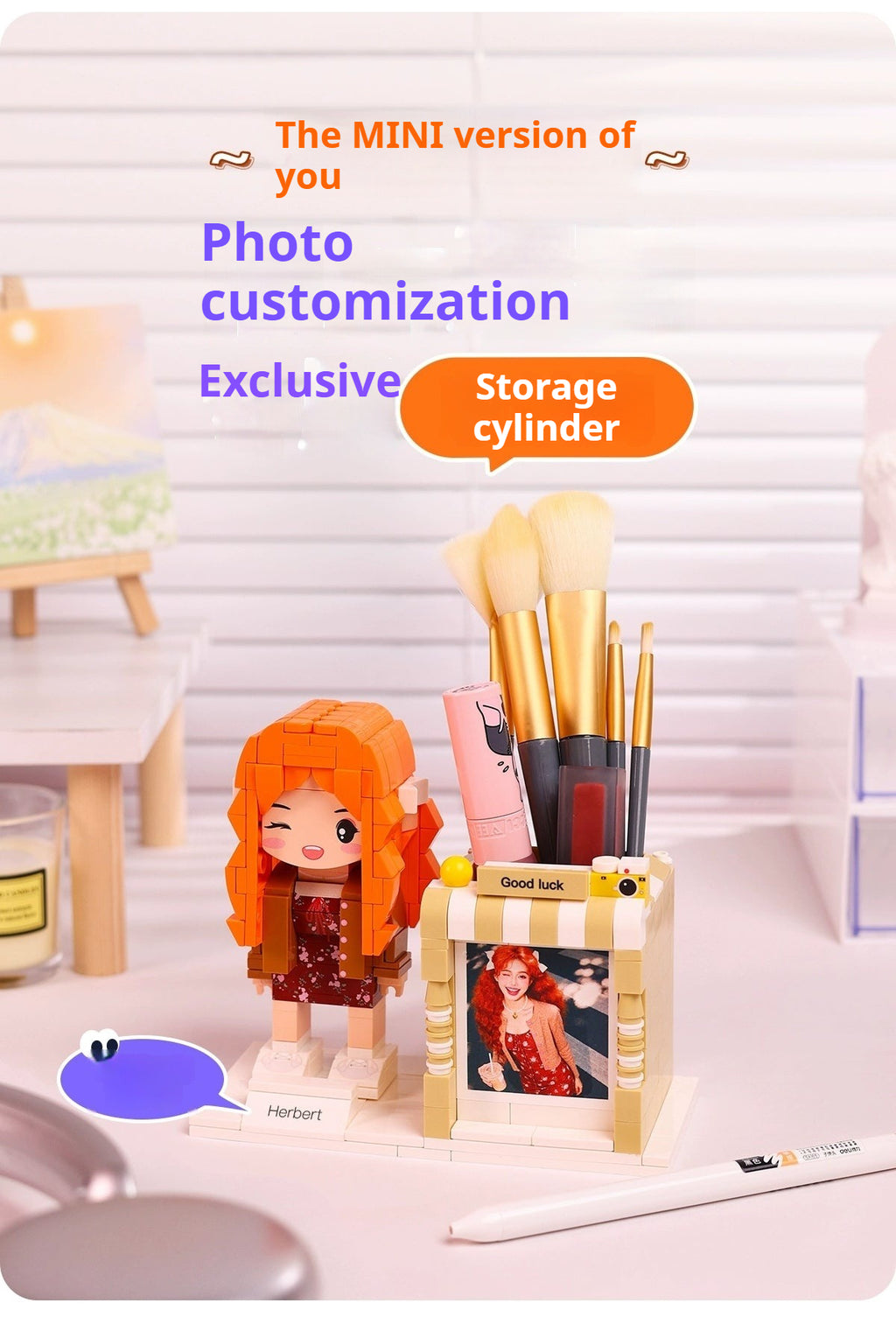 WOWLIDAY Creative Pen Holder Photo Building Blocks Custom Portrait Practical Ornament Gift for Friends and Colleagues Birthday Gifts