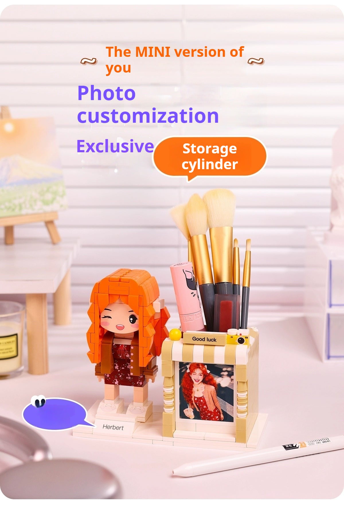 WOWLIDAY Creative Pen Holder Photo Building Blocks Custom Portrait Practical Ornament Gift for Friends and Colleagues Birthday Gifts