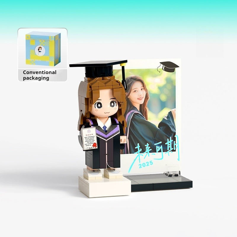 WOWLIDAY Bachelor's Uniform Photo Customization Graduation Gift DIY Building Blocks Portrait Gift for Male and Female Students