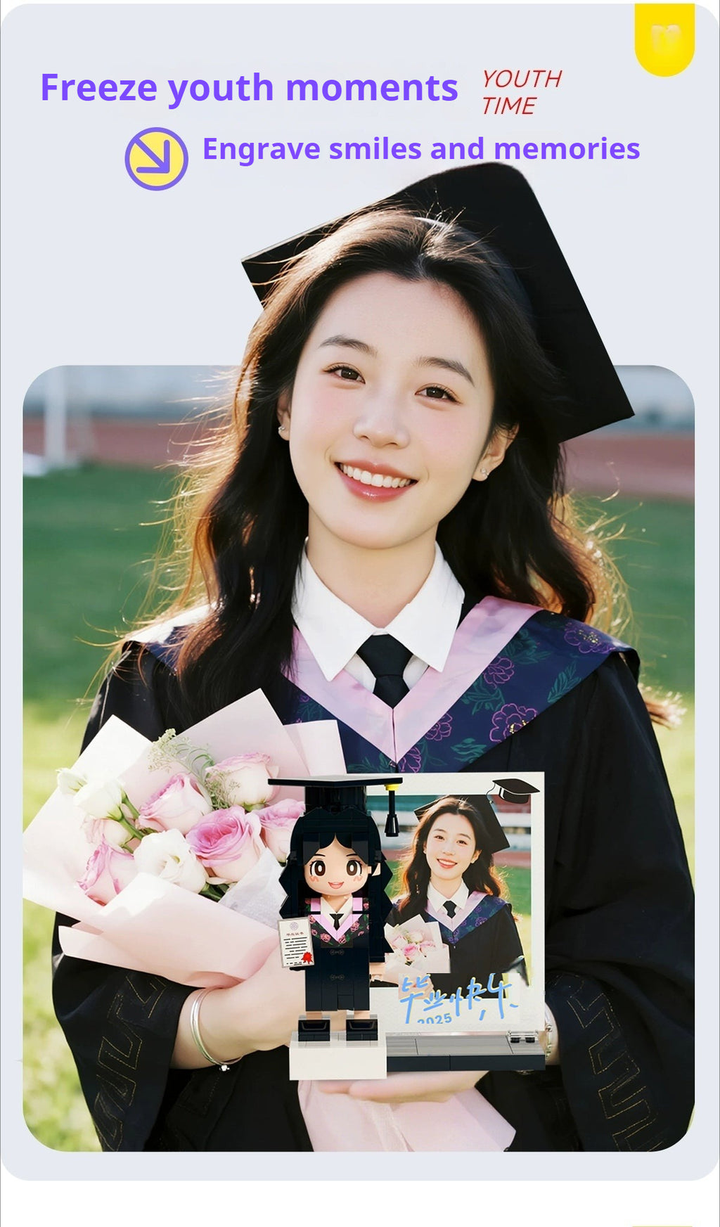 WOWLIDAY Bachelor's Uniform Photo Customization Graduation Gift DIY Building Blocks Portrait Gift for Male and Female Students