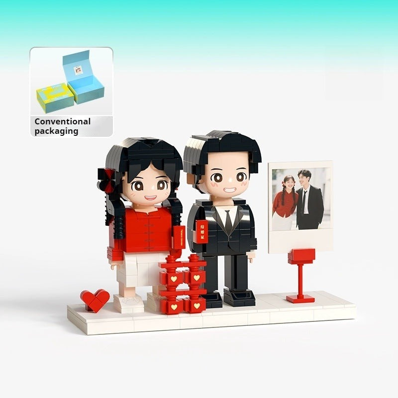 WOWLIDAY Couple Wedding Decoration Gift for Best Friends Wedding Photos Custom Building Blocks Portrait