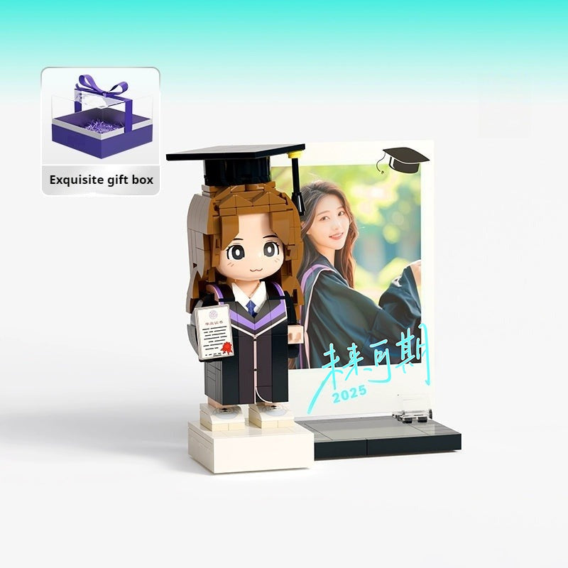 WOWLIDAY Bachelor's Uniform Photo Customization Graduation Gift DIY Building Blocks Portrait Gift for Male and Female Students