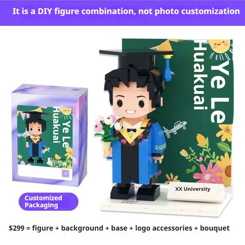 WOWLIDAY Bachelor's Uniform Photo Customization Graduation Gift DIY Building Blocks Portrait Gift for Male and Female Students