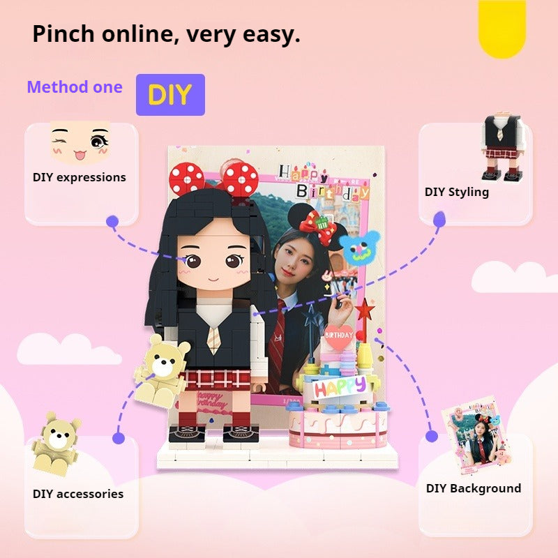 WOWLIDAY DIY Handmade Trendy Play Customized Building Blocks Portrait Ornament Birthday Gift for Best Friends