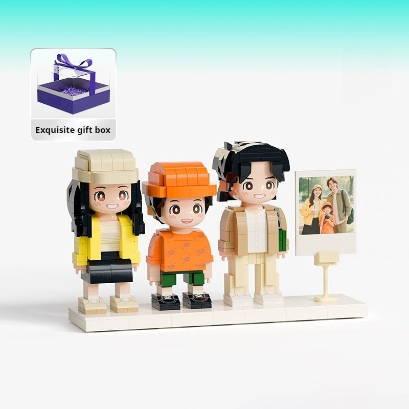 WOWLIDAY Family Portrait Commemorative Ornament Photo Custom Building Blocks for Three People Creative Gift