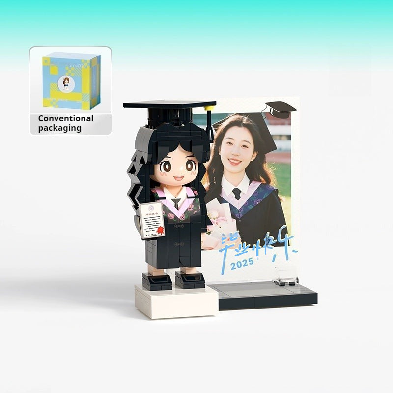 WOWLIDAY Bachelor's Uniform Photo Customization Graduation Gift DIY Building Blocks Portrait Gift for Male and Female Students