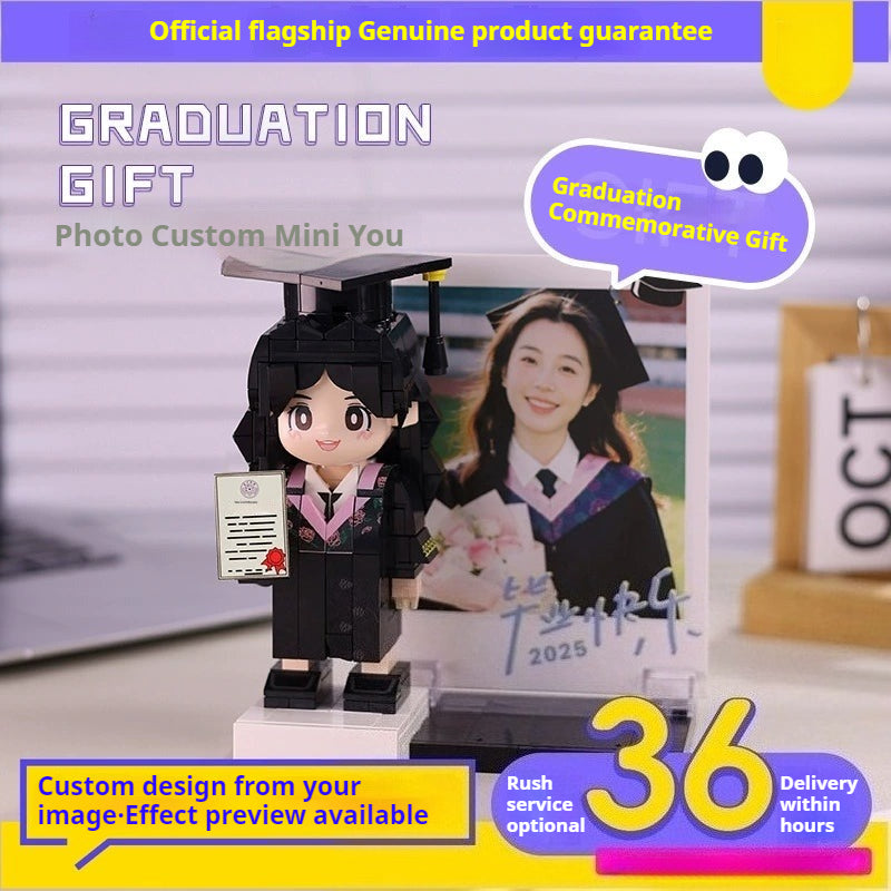 WOWLIDAY Bachelor's Uniform Photo Customization Graduation Gift DIY Building Blocks Portrait Gift for Male and Female Students
