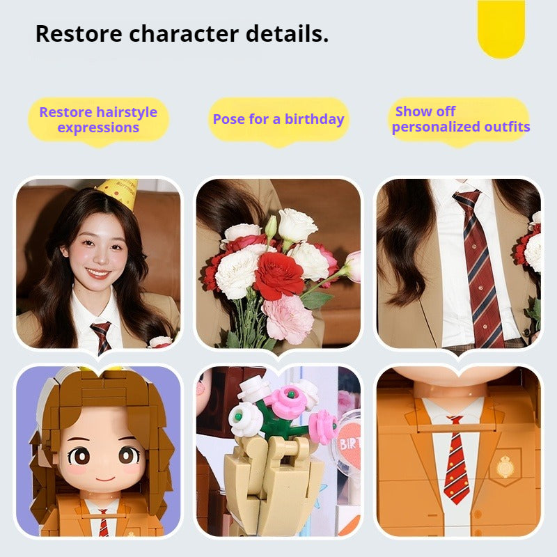 WOWLIDAY Birthday Gift for Best Friends, Photo Customization, Building Blocks, Portrait DIY Cake, Handmade Doll Gift