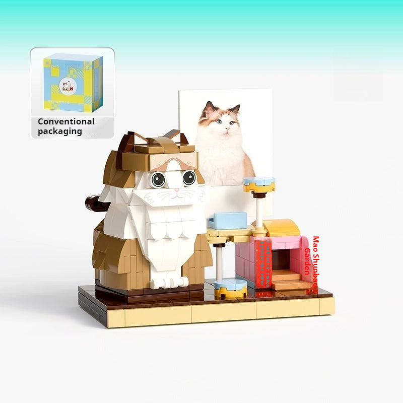 WOWLIDAY Photo Customization Pet Cat Creative Building Block Assembly Toy Couple Figurine Figurine