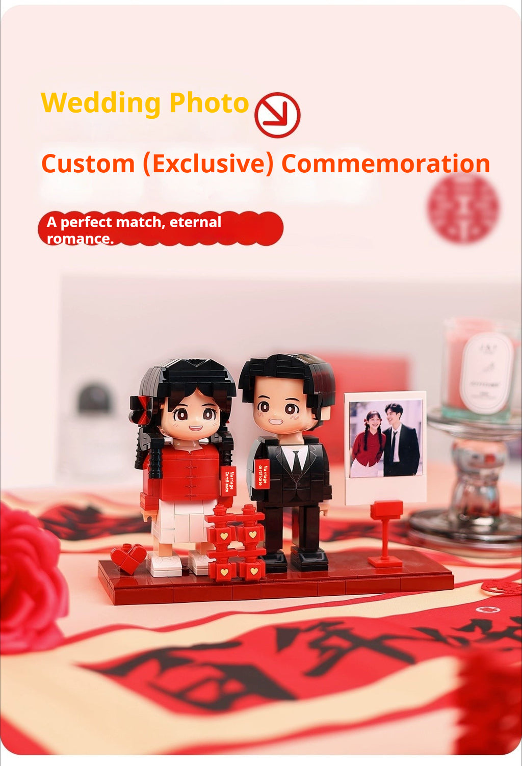 WOWLIDAY Couple Wedding Decoration Gift for Best Friends Wedding Photos Custom Building Blocks Portrait