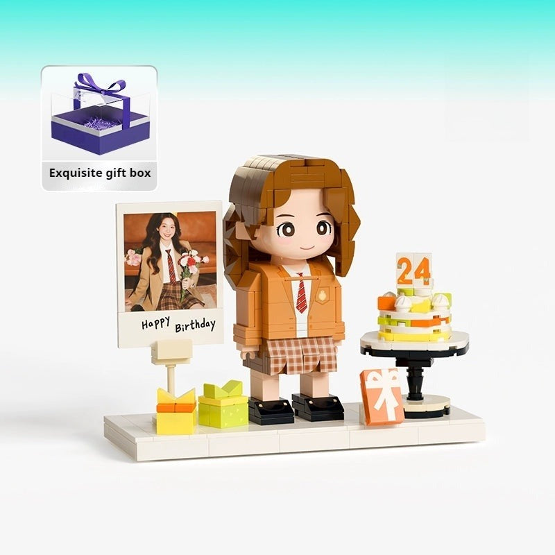 WOWLIDAY Birthday Gift for Best Friends, Photo Customization, Building Blocks, Portrait DIY Cake, Handmade Doll Gift