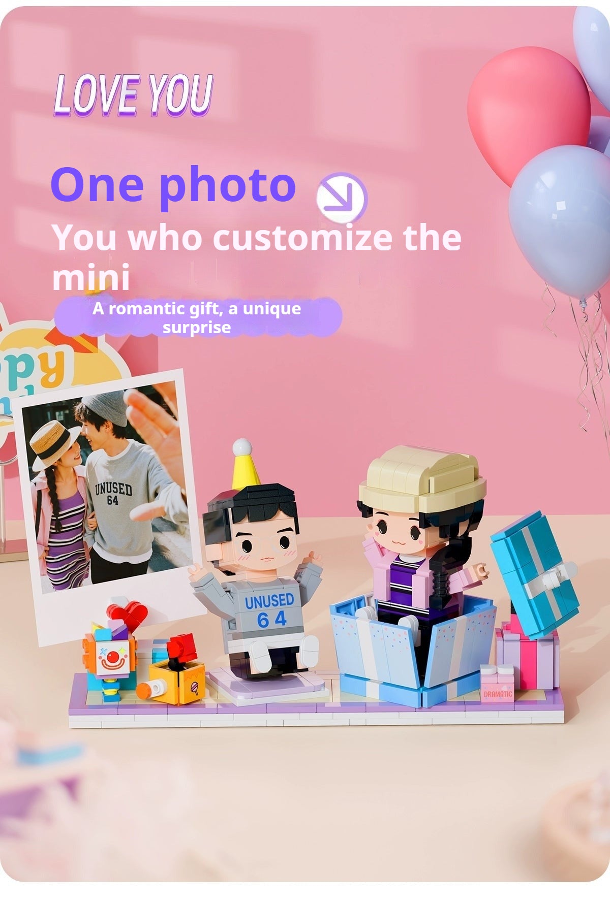 WOWLIDAY Surprise Scene Photo Customization Couple's Anniversary Birthday Building Block Portrait