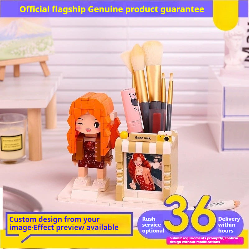 WOWLIDAY Creative Pen Holder Photo Building Blocks Custom Portrait Practical Ornament Gift for Friends and Colleagues Birthday Gifts