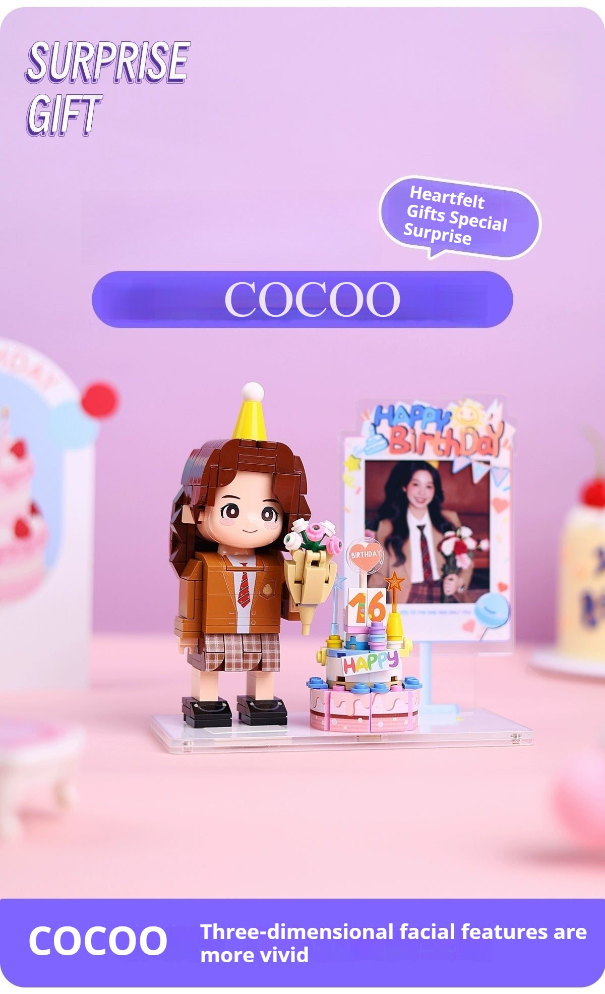 WOWLIDAY Birthday Gift for Best Friends, Photo Customization, Building Blocks, Portrait DIY Cake, Handmade Doll Gift