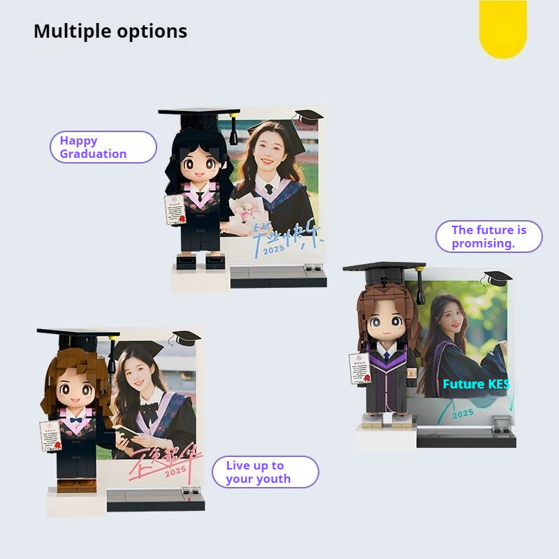 WOWLIDAY Bachelor's Uniform Photo Customization Graduation Gift DIY Building Blocks Portrait Gift for Male and Female Students