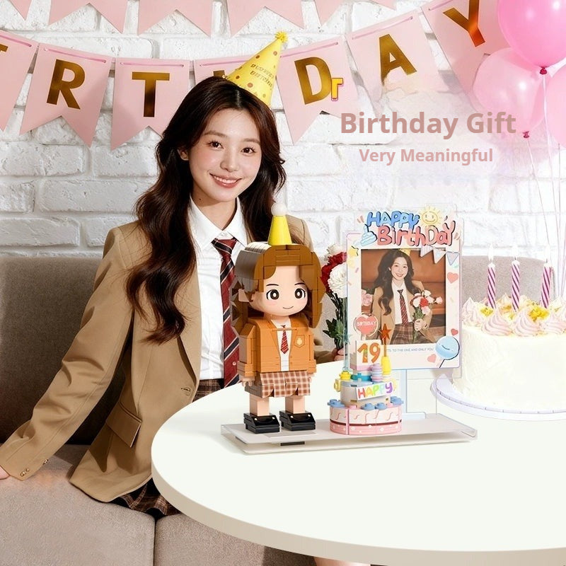 WOWLIDAY Birthday Gift for Best Friends, Photo Customization, Building Blocks, Portrait DIY Cake, Handmade Doll Gift