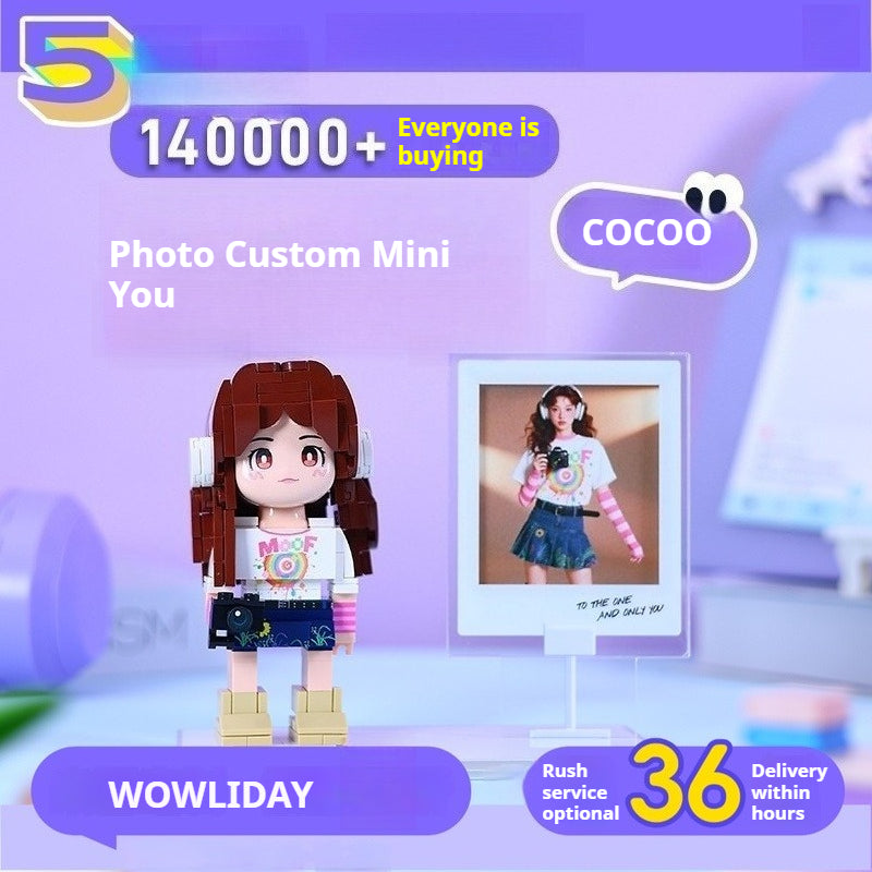 WOWLIDAY Christmas Handmade Photo Customization Portrait Building Blocks Birthday Gift Doll for Girlfriend