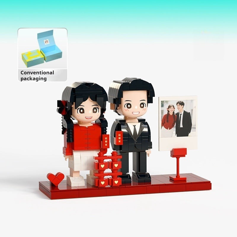 WOWLIDAY Couple Wedding Decoration Gift for Best Friends Wedding Photos Custom Building Blocks Portrait